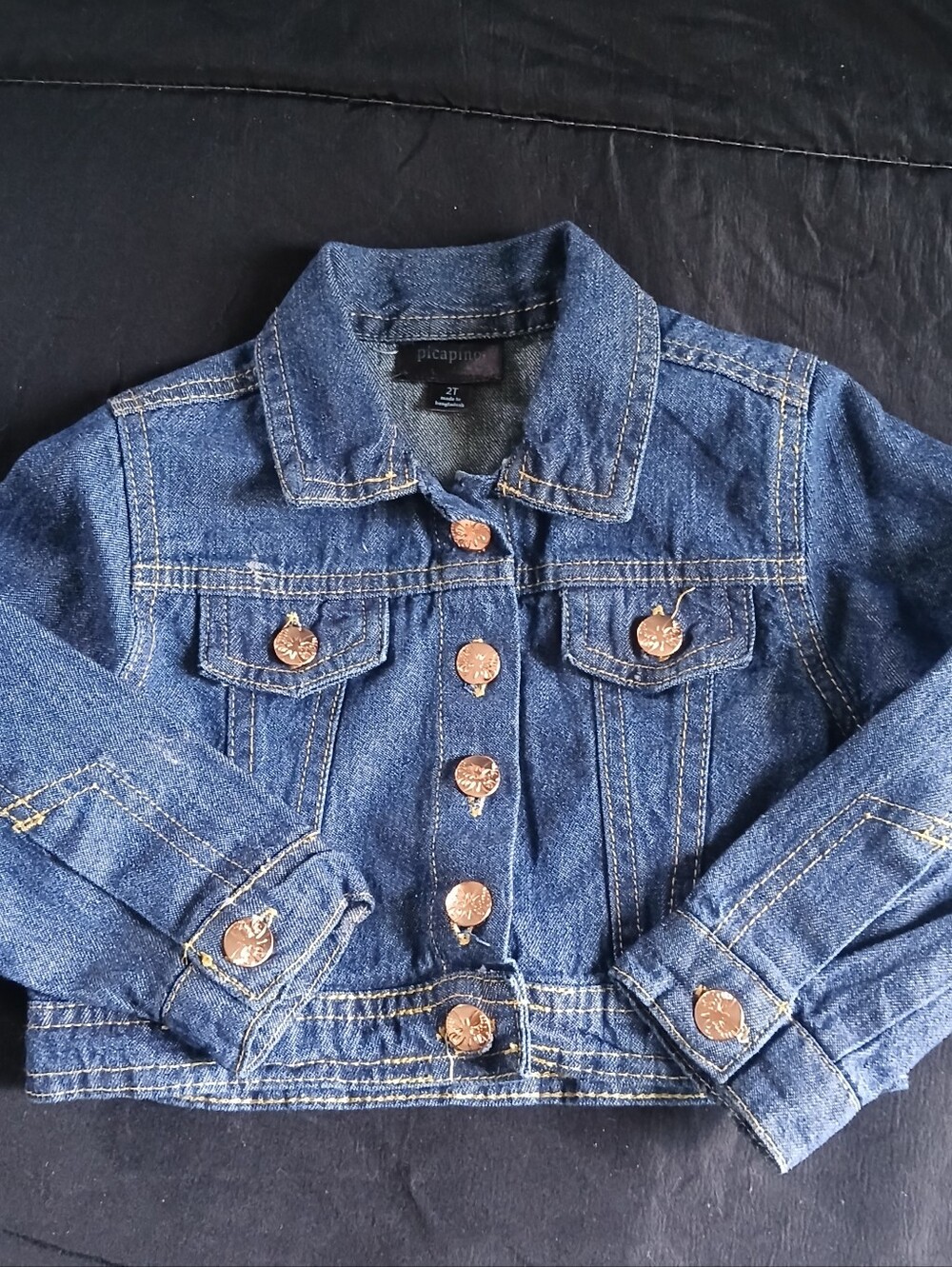 Picapino blue denim jacket with copper buttons, size 2T